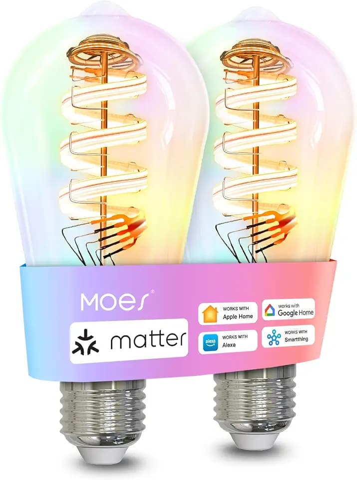 MOES Matter Smart Bulb Vintage Edison ST64, RGB Dimmable, 2 Pack