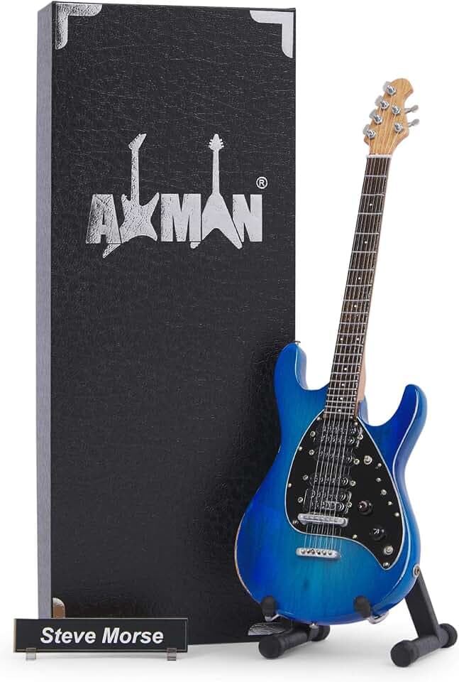 AXMAN Miniatur-Gitarre - Steve Morse (Kansas/Deep Purple) - Blau - Handgefertigte Ornamente im Maßstab 1/4 - Inklusive Displaybox, Namensschild und Miniatur-Gitarrenständer