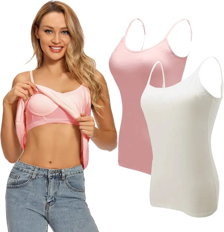 Ibeauti Womens Camisoles Tops with Built in Padded Bra Basic Breathable Tank Top