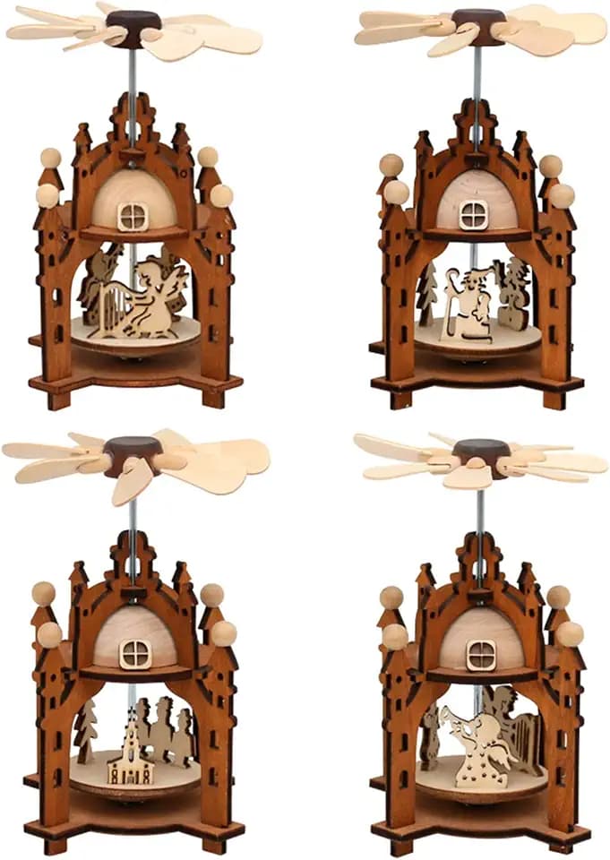 Sigro 4 Verschiedene Laser Erwärmung Spiel Ornaments, 12 x 8 x 8, Holz, Natur/braun, 8 x 8 x 12 cm