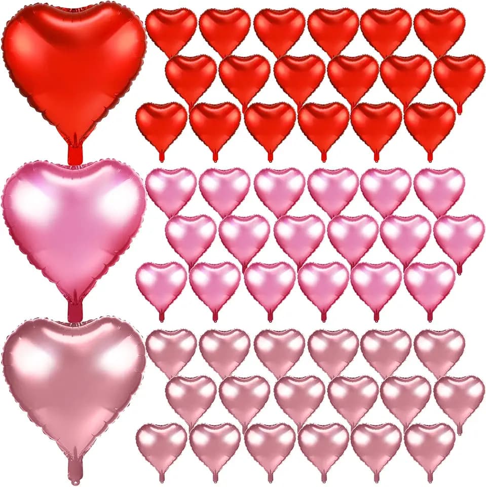 Lunmon 60 Pieces 18 Inch Valentine's Day Heart Foil Balloons Bulk Large Love Heart Shaped Balloons for Valentines Day Decorations Room Party Props(Red Pink Rose Gold)