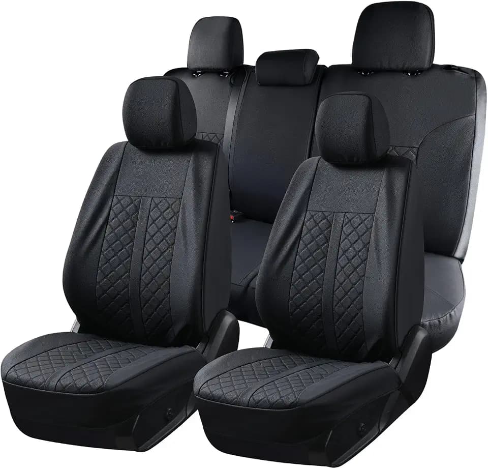 Truckiipa Tacoma Leather Car Seat Covers Full Set Truck Seat Covers Cushion Fit for 2016-2023 Toyota Tacoma Double Crew Cab, Full Set, Black