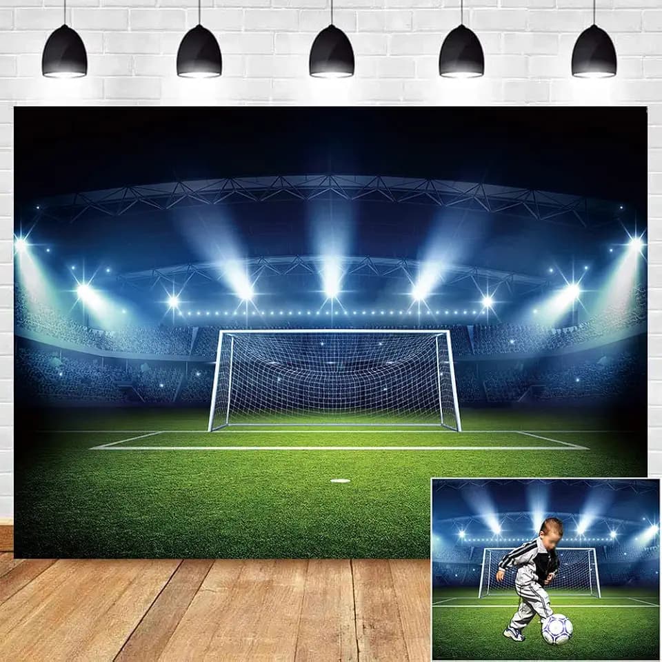 Football Photography Backdrop Soccer Pitch Stadium Light Photo Background Boys Sports Theme Happy Birthday Party Banner Decor Portrait Baby Shower Photo Booth Props 7x5ft
