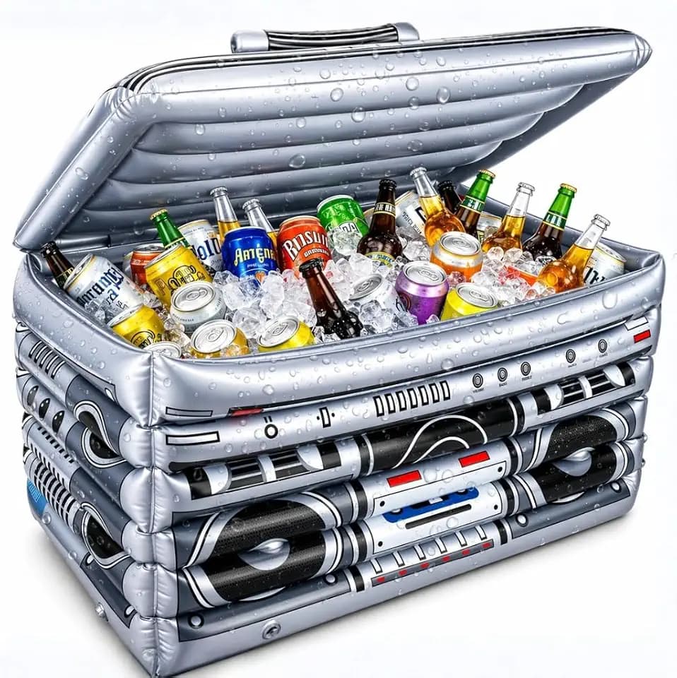 ArtCreativity Inflatable Boom Box Cooler Decoration, 80s and 90s Theme Party Decor, Hip Hop Disco Supplies, 1 Piece, Large, Silver