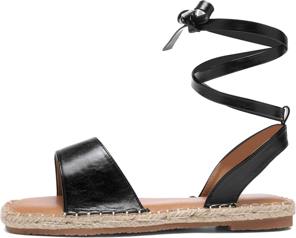 Women's Espadrille Gladiator Flat Sandals,Ladies Tie Up Summer Strappy Open Toe Memory Foam Leather Comfortable Trendy Dressy Casual Holiday Beach Vintage Roman Shoe