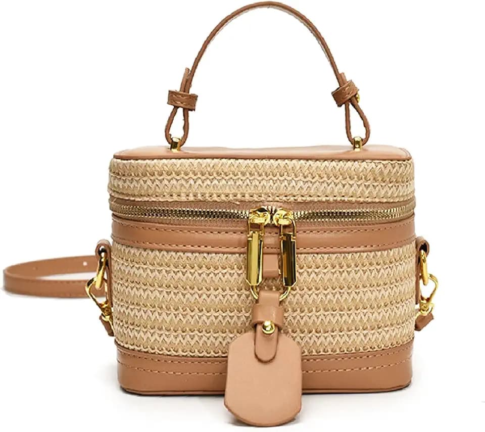 Summer Straw Crossbody Bags For Women Basket Purse Box Purse Bucket Bag Shoulder Straw Vacation Handbags