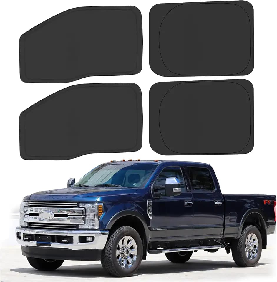 Side Window Sun Shade for 2017-2022 Fo-rd F250 F350 Super Duty, Super Crew Cab 4Door Pickup, Foldable Window Sunshade Sun Visor Protector, Side Window Shades Blocks UV Rays Heat, Pack of 4