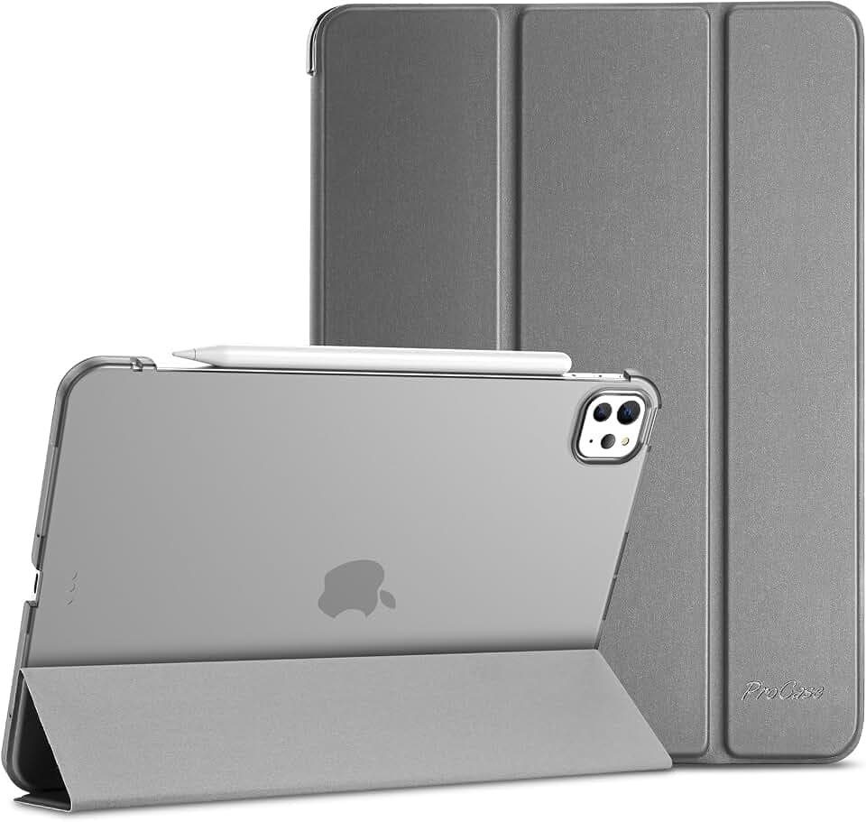 ProCase Smart Case for iPad Pro 11 Inch M5 2025/M4 2024 (Model: A3357/A3358/A3359/A2836/A2837/A3006), Slim Folio Stand Hard Back Shell Protective Tablet Cover for iPad Pro 11" 6th/5th Gen -Grey