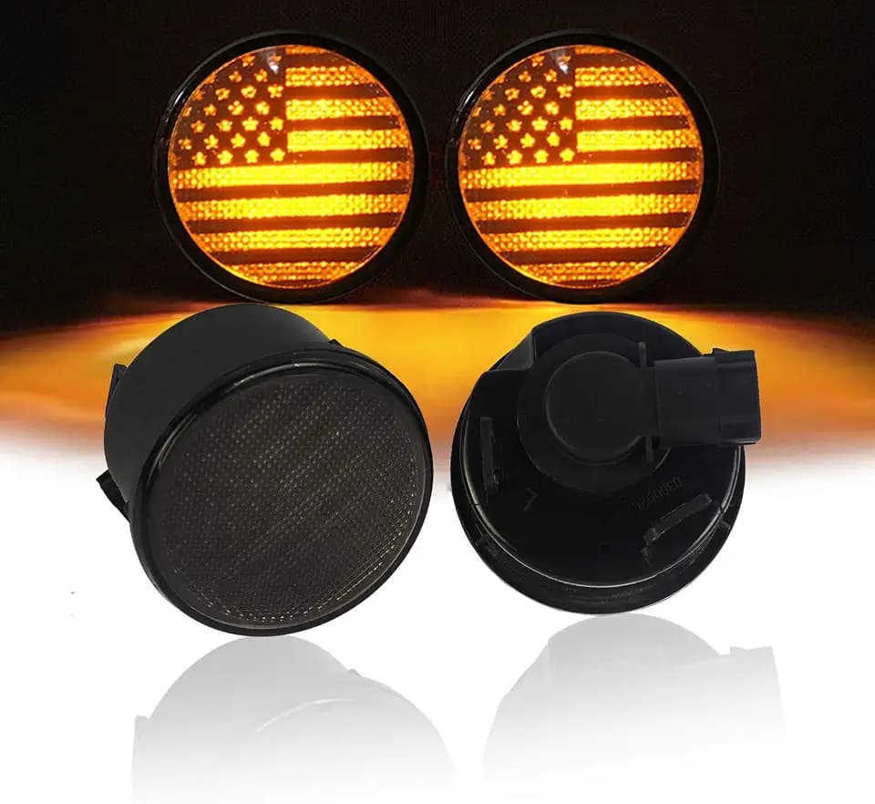 u-Box Wrangler JK Smoked Turn Signal Lights Amber LED Indicator Front Blinker for Jeep Wrangler JK & Unlimited 2007-2018 - US Flag