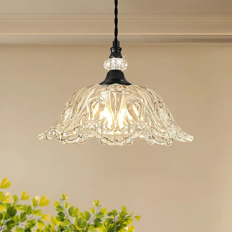 1 Piece Matte Black Chandelier Pendant Light with Flower Shade