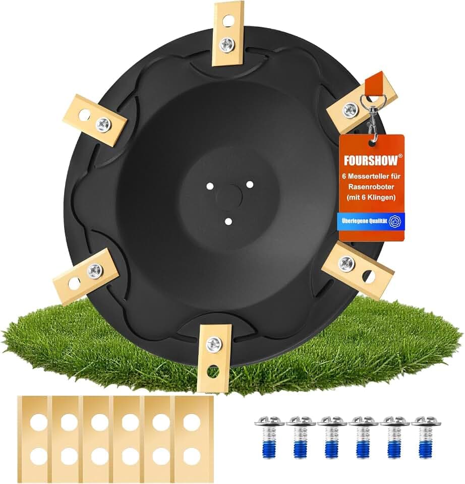 FourShow Messerteller + 6 Stück Ersatzmesser Kompatibel mit ECOVACS Goat O500, O800, O1200, G1-800, G1-2000, G1, GX-600, Mähroboter Messerscheibe Rasenroboter Drehscheibe