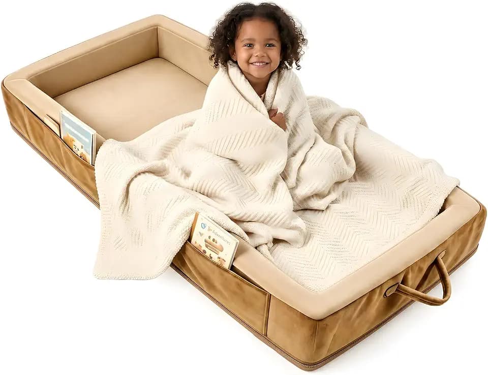 Beantown Toddler Portable Travel Bed - Foldable & Washable Floor Bed, Beige
