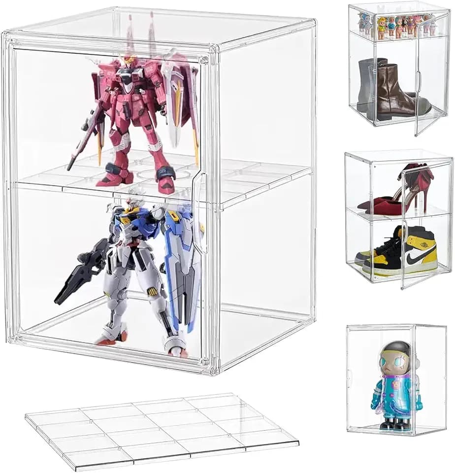 Vitrine Klarsicht Aufbewahrungsbox,Stiefel Schuhboxen stapelbare Kunststoff Countertop Würfel für Sammlerstücke, Action-Figuren,Miniaturfiguren Staubdichter Schutz Aufbewahren Große(40x30x25cm)
