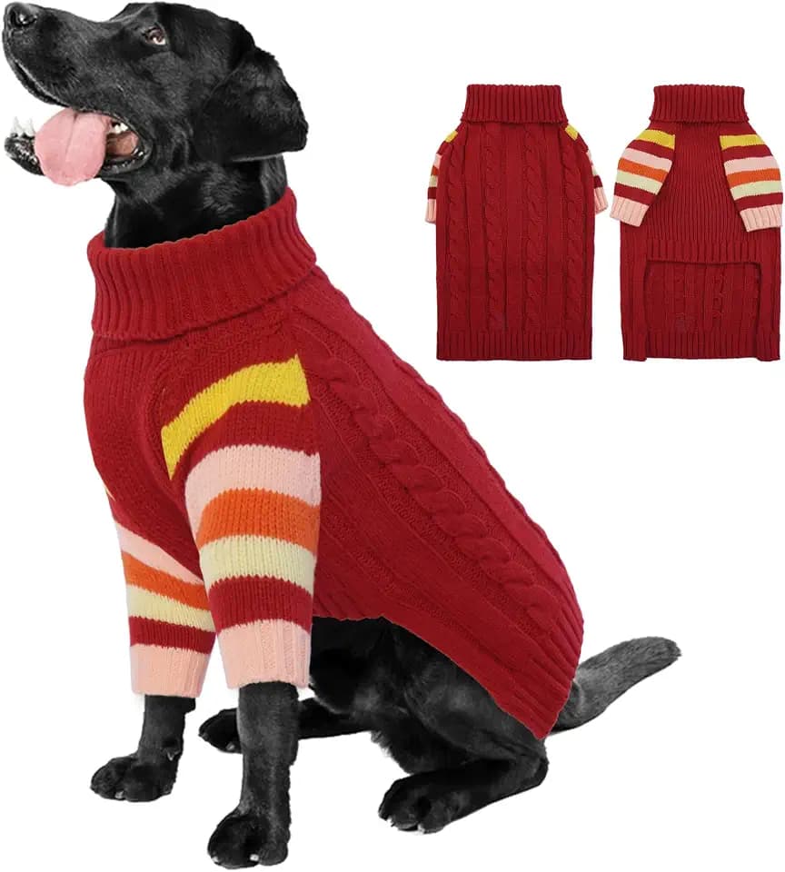 Hund Jumper, große Hund Jumper für Hunde Mädchen Jungen, Turtleneck Pullover Winter grüne Hund Weste, Weihnachten Hund Outfits, Haustier Sweatshirt Bekleidung Strickwaren, 4XL