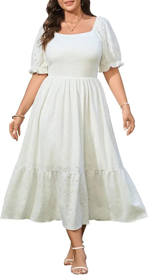CICIDUDU Plus Size Casual Summer Milkmaid Maxi Dresses for Curvy Women