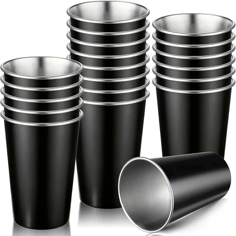 20 Pack Stainless Steel Pint Cups, 16oz/500ml Metal Cups, Stackable Metal Drinking Glasses, Camping Stainless Steel Pint Cup, Water Tumbler for Travel Outdoor Camping(Black)