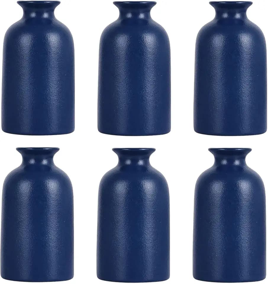 Blue Bud Vases Set of 6 - Mini Blue Ceramic Vases for Flowers, Modern Bud Vase for Table Decor, Boho Small Vase for Home Decor, Centerpieces in Bulk for Wedding, Home, Table, Party Decor
