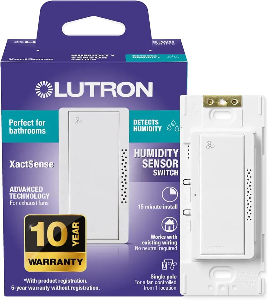 Lutron Humidity Sensor Switch, 3 Amp Single Pole, for Exhaust Fans