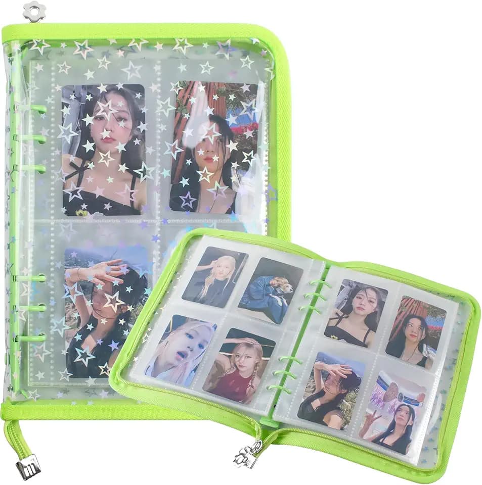 A5 Photocard Binder with 25 Pake 4-Pocket Pages, 6 Ring Photocard Holder Collector Storage Album Collecting Book with 200 Pockets for Organizing Photo,Trading,Game Card Collection (Green)