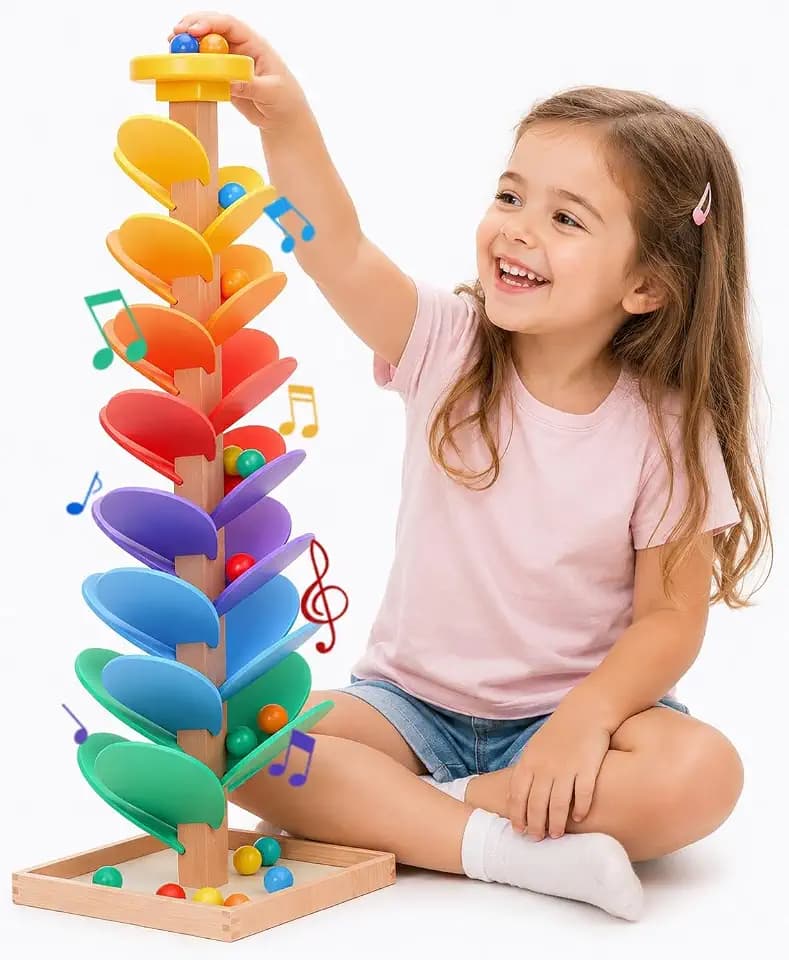 Wooden Marble Run Music Tree, Marble Run Montessori Toy for Kids Ages 3+