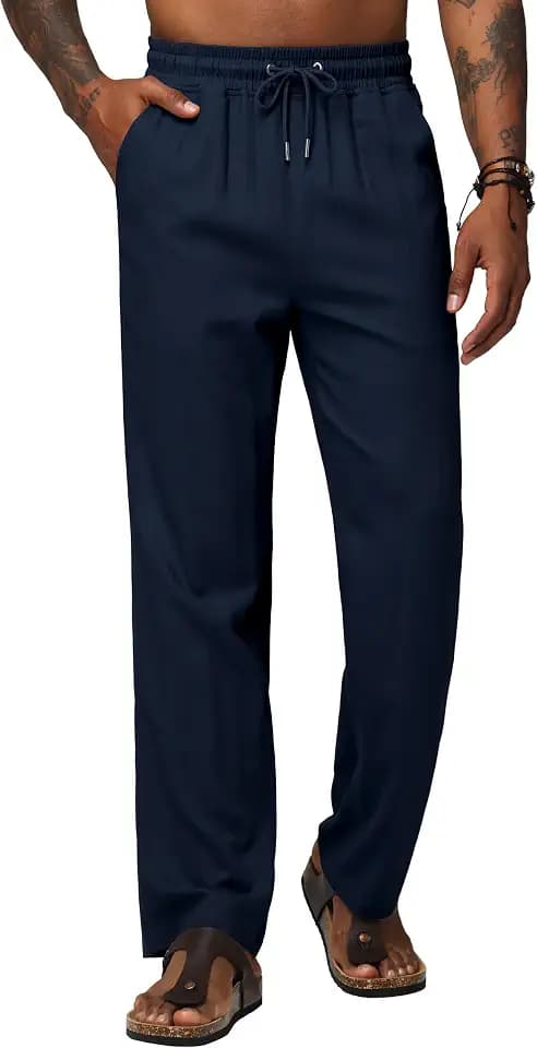 Men's Linen Pants Elastic Waist Drawstring