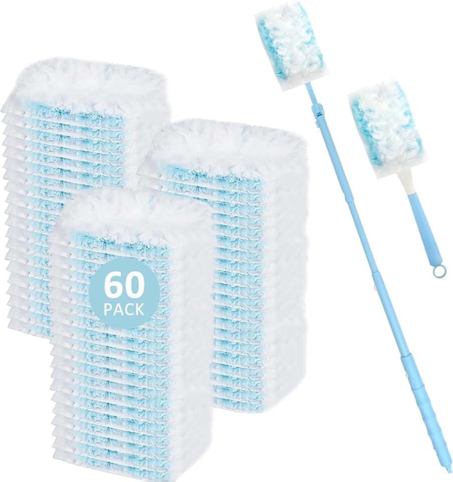 62 Stück Staubmagnet, kompatibel mit Swiffer Staubmagnet Nachfüllpack, Magnetischer Staubwedel mit Teleskopstange, Staubwischer zur Reinigung von Staub & Haaren – Putzutensilien