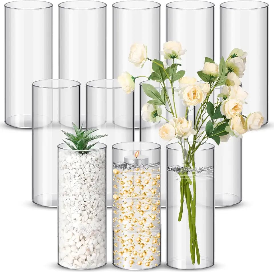 Nuogo 12 Pcs Clear Acrylic Cylinder Vases Wedding Centerpieces,8 Inch