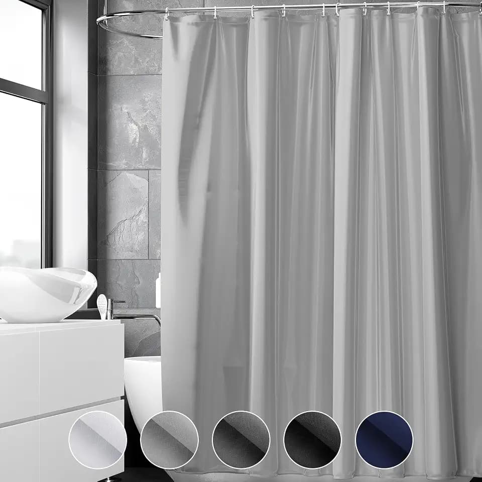 REDKEY Duschvorhang 240x200 cm, Anti-schimmel Badvorhang, Waschbar Schnelltrocknend Wasserabweisend PVC Textil, Antibakteriell Badewanne Vorhang mit 16 Haken für Bad Dusche, Grau