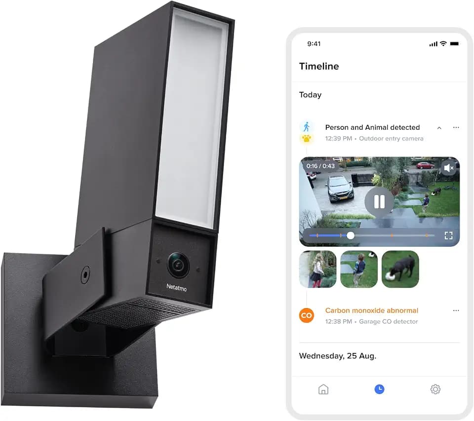 Netatmo Überwachungskamera für den Außenbereich,2SD, WLAN 5 GHz, 2K HDR, KI-Erkennung Personen/Fahrzeuge/Tiere, LED-Flutlicht 12 W, Sirene 105 dB, lokale Speicherung,ohne Abonement,Schwarz, NOC2B-AMZ