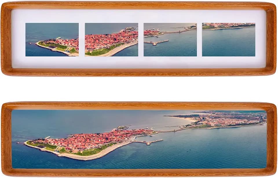 4x16 Collage Picture Frame, Four 2x3 Photos, Teak Wood