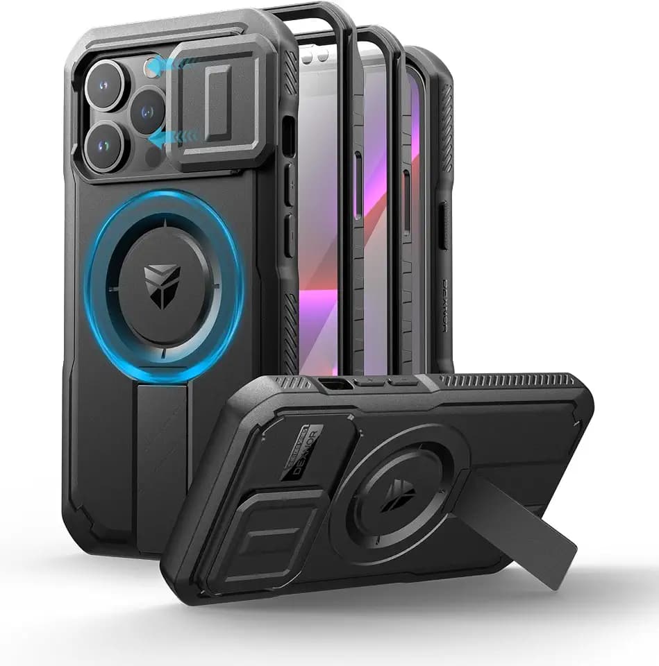 Dexnor for iPhone 13 Pro Case with Slide Camera Cover & Adjustable Kickstand & Built-in Screen Protector, Magnetic Rugged Shockproof Bumper Cases Heavy-Duty Magnetic Protective Cover,Black