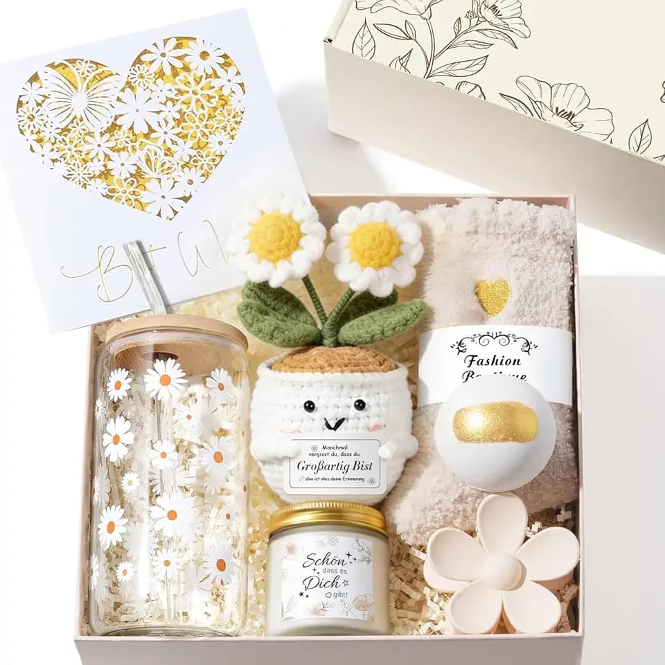 Geschenke für Frauen Freundin, Positive Kartoffel Geschenkset, Trinkgläser Geburtstagsgeschenk für Frauen, Mama, Schwester, Kollegin, Wellness Entspannung Geschenk mit Duftkerze