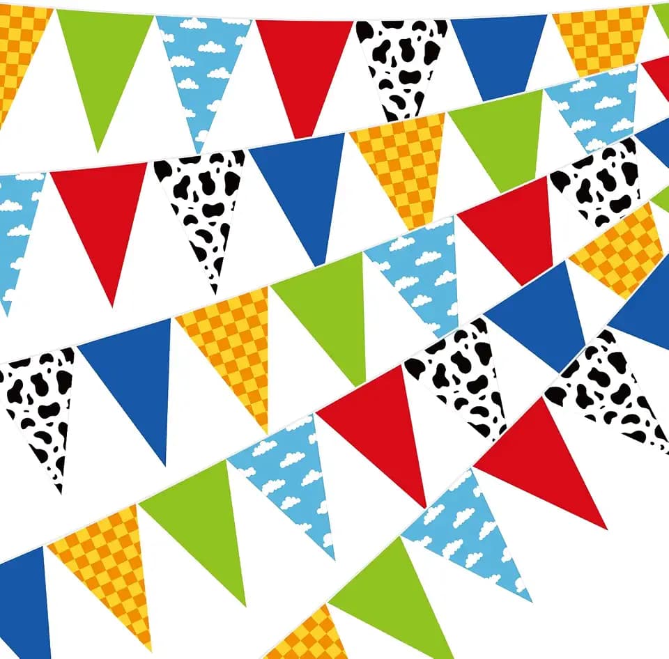 Pasimy 5 Pcs 49.2Ft Cartoon Story Birthday Party Decor Banner Pennant Flags
