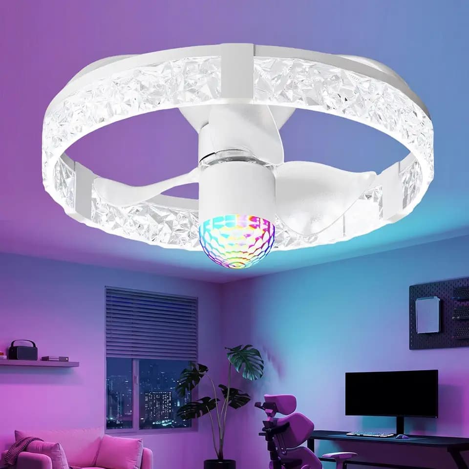 19.7" Acrylic Crystal Ceiling Fan with RGB Water Ripple light, White