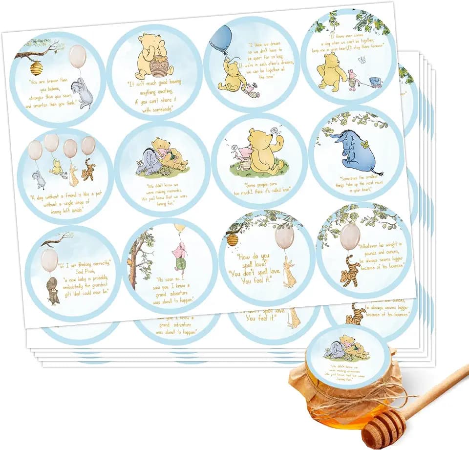 72PCS Winnie Sticker, The Pooh Baby Shower Decorations, Pooh Party Baby Shower Decor, Thank You Sticker Cute Winnie Birthday Decorations Party Decoration Supplies
