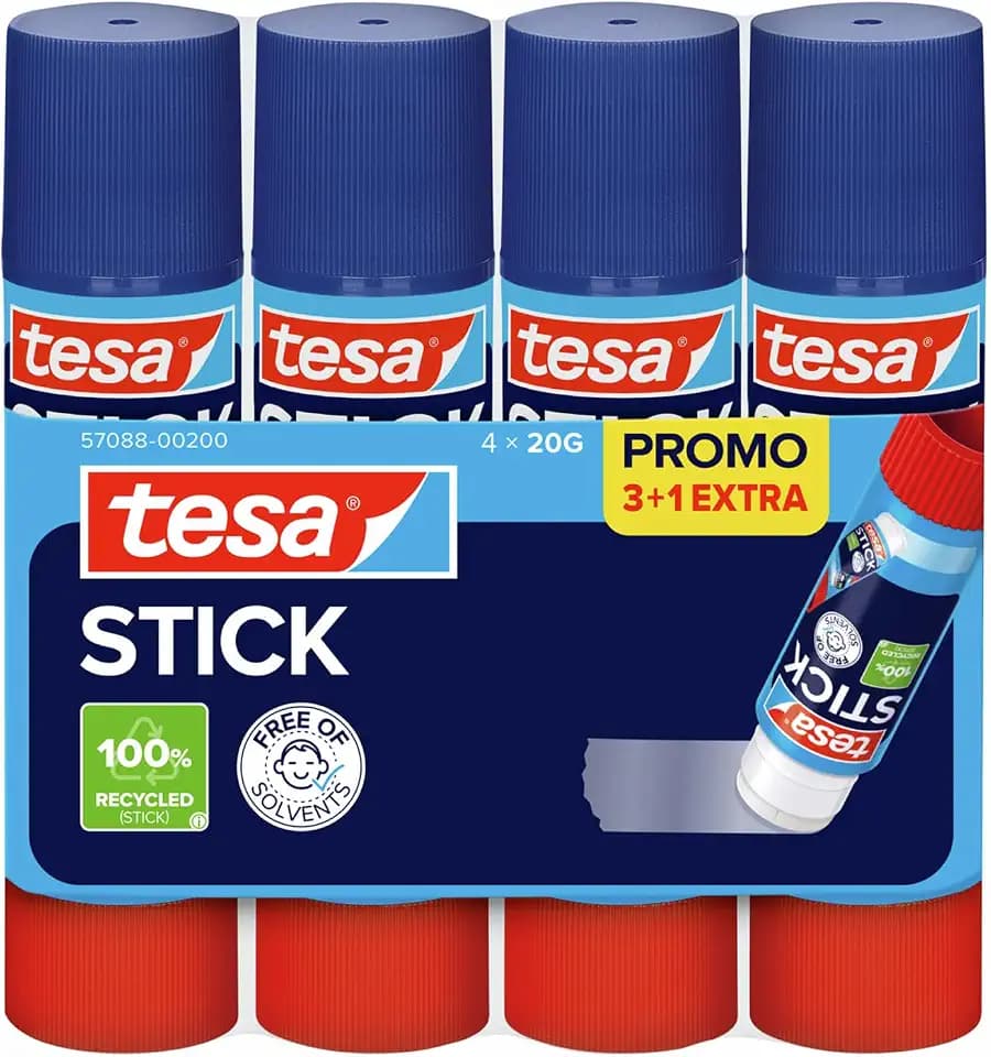 tesa STICK Klebestift - Bastelkleber für Papier und Pappe - 4 x 20 g