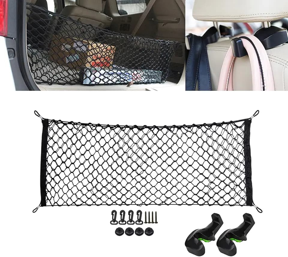 x xotic tech Adjustable Elastic Cargo Net,Double-Layers Style Trunk Storage Organizer Mesh Net with Hooks Universal for Cars SUV Automotive Interior Accessories (43.3"x 15.7")