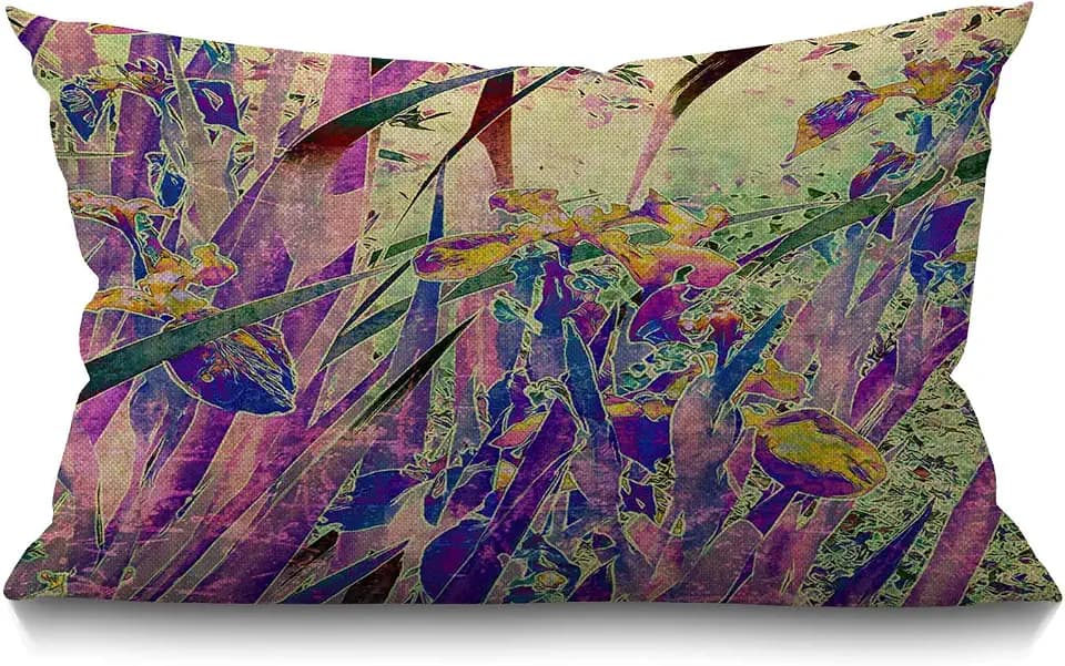 Kissenbezug mit Blumenmuster, 30 x 50 cm, Vintage-Kunst, Natur, Iriss, Blumenblätter, rechteckig, Kissenbezug aus Baumwolle, Leinen, für Bett, Sofa, Violett, Grün, 30 x 50 cm