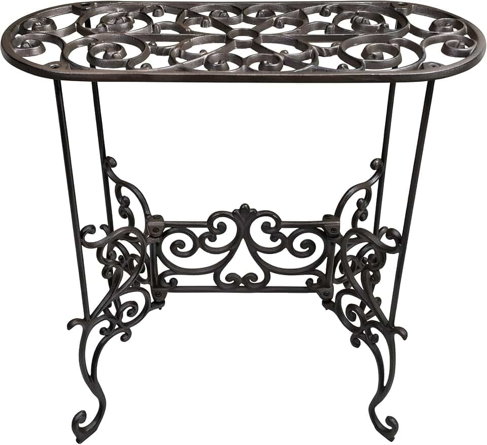 Heavy Duty Cast Iron Potted Plant Stand Garden Table - 22.8IN. Oval Plant Shelf, Vintage Ornament Display Stand, Corner Plant Stand for House Decor, Balcony, Living Room or Patio wrought flower bloom bar