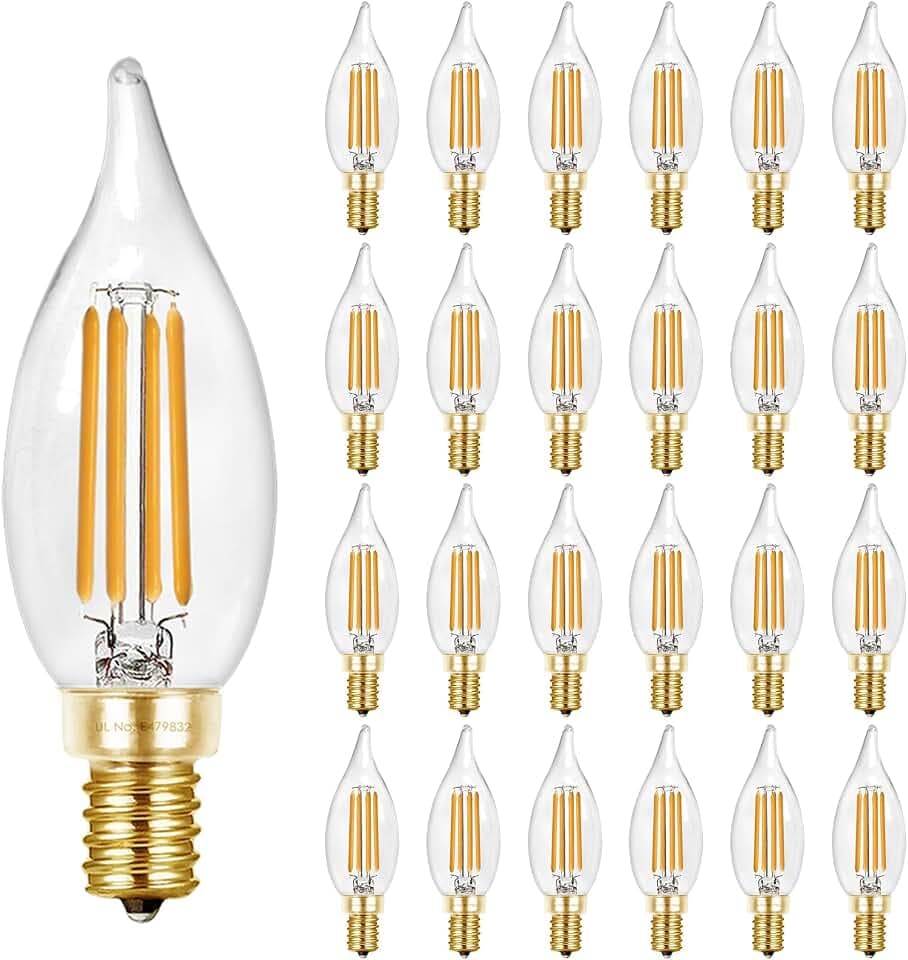 Hizashi Candelabra Light Bulbs 2700K, 60W Eq Dimmable E12 LED Bulb, 24PCS