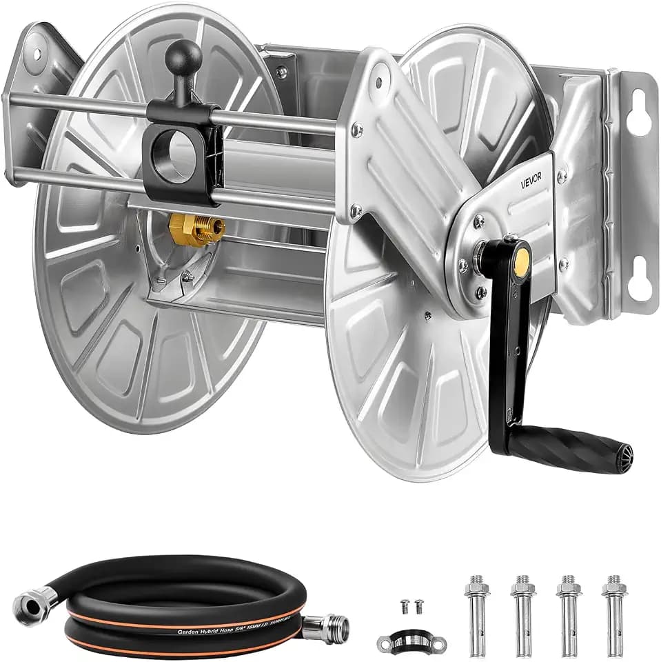 VEVOR Wall Mounted Garden Hose Reel Holds 150 ft 5/8-inch Water Hose Winder