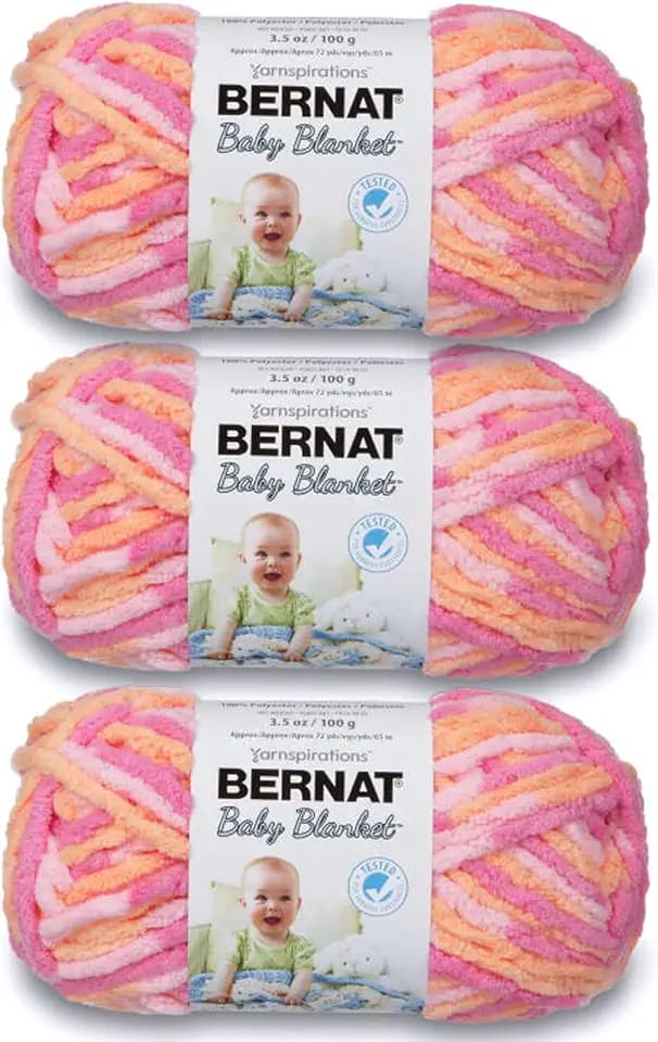 Bernat Baby Blanket Yarn for Crocheting Soft, Peachy, 3-Pack