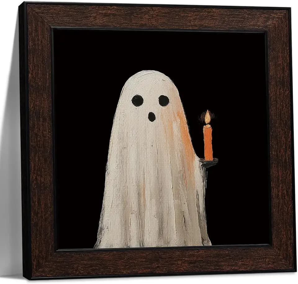 dvhdajed Dark Moody Halloween Ghost Wall Art Wooden Frame Home Decor 20x20