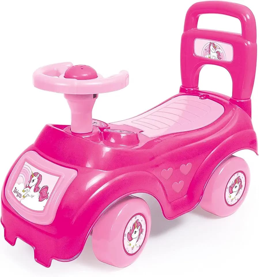 DOLU : Walk & Drive Ride-On - Pink Unicorn - Kids Foot-to-Floor Ride-On Vehicle with Horn, Sound Effects, Toddlers & Children Ages 12mo+