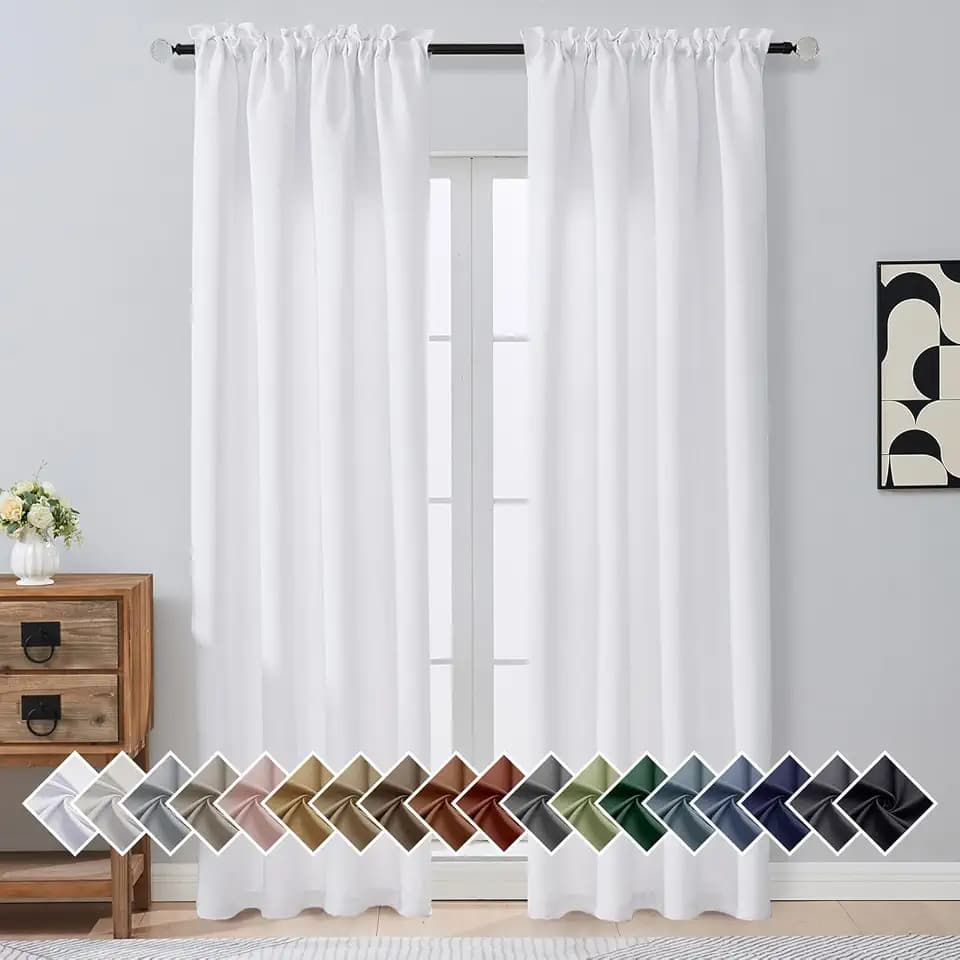 OVZME Pure White Blackout Curtains for Bedroom 90 Inch Length 2 Panels, Solid Thermal Insulated Soft Fabric Privacy Curtains, Modern Window Treatments Dual Rod Pocket Drapes, 2x40Wx90L Inches