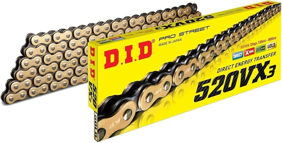 DID 520VX3 Kette (Gold & Schwarz) – Länge: 112 Glieder mit Nietenverbindung (ZJ)