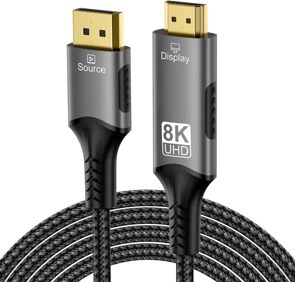 PremiumCord 8K Kabel DisplayPort 1.4 auf HDMI 2.1, Stecker auf Stecker, Auflösung 8K@60Hz,4K@144Hz, Full HD 1080p, HDCP2.2, Farbe: Schwarz, Länge: 2m