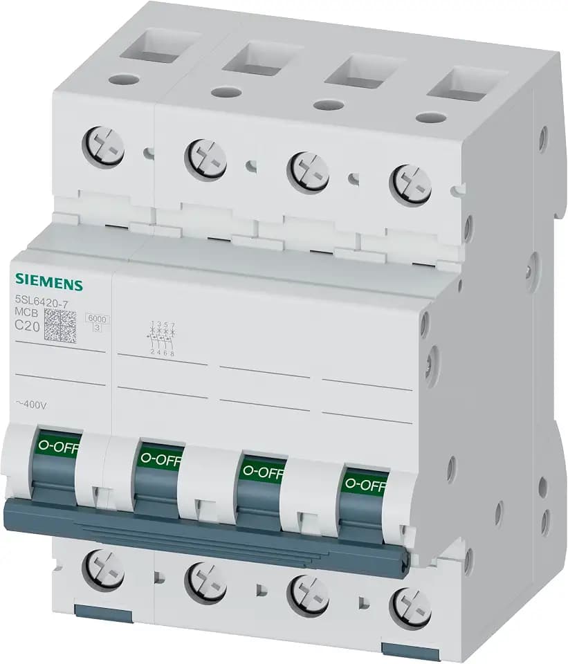 Siemens 5SL6 Miniaturüberlastschalter Typ C, Pol 3-polig 20A 400V ac, Abschaltvermögen 6 kA SENTRON 72 V dc