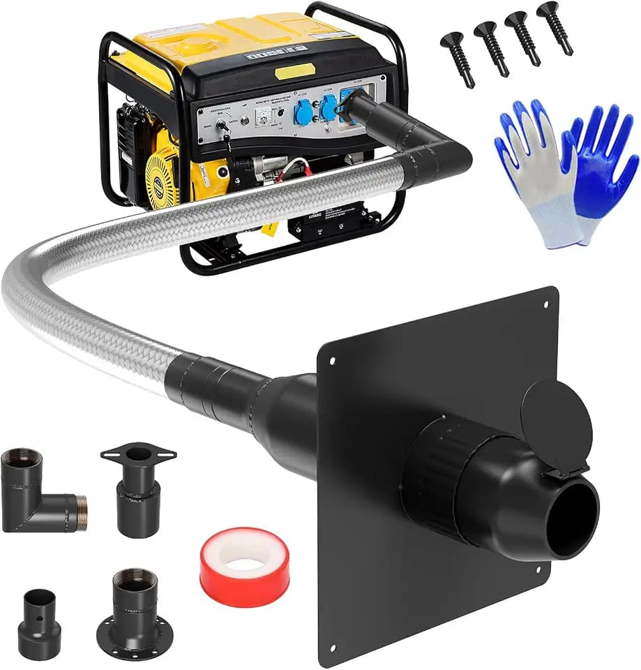 Generator Exhaust Extension Silencer kit with Three Universal Adapters, Through-Wall Mounting Plate Safely Vent Exhaust Reduce Noise By 52%, Compatible with ALL Portable Generators