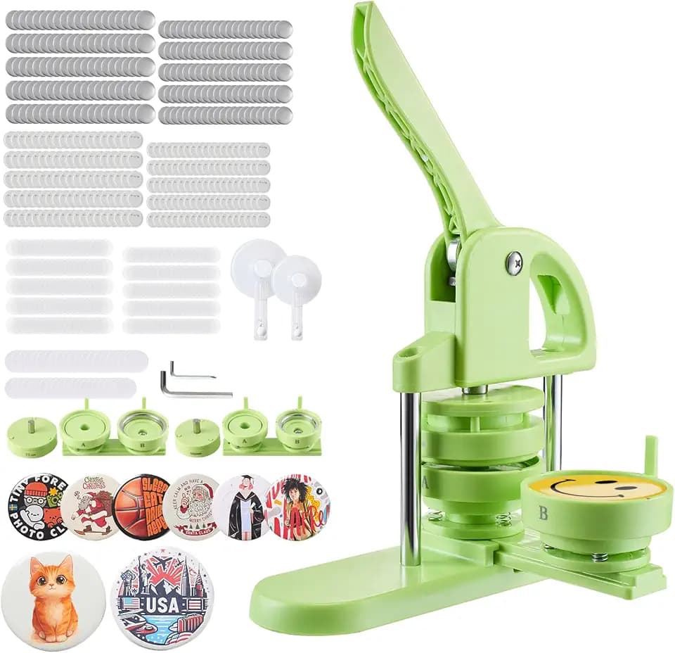VEVOR Buttonmaschine Knopfmachermaschine Badge Punch Press rund, Pinmaker mit 100 Knopfteilen & Kreisschneider & verstärkter ergonomischer Griff, DIY Badge Press Machine Button Maker (Grün(58/75 mm))